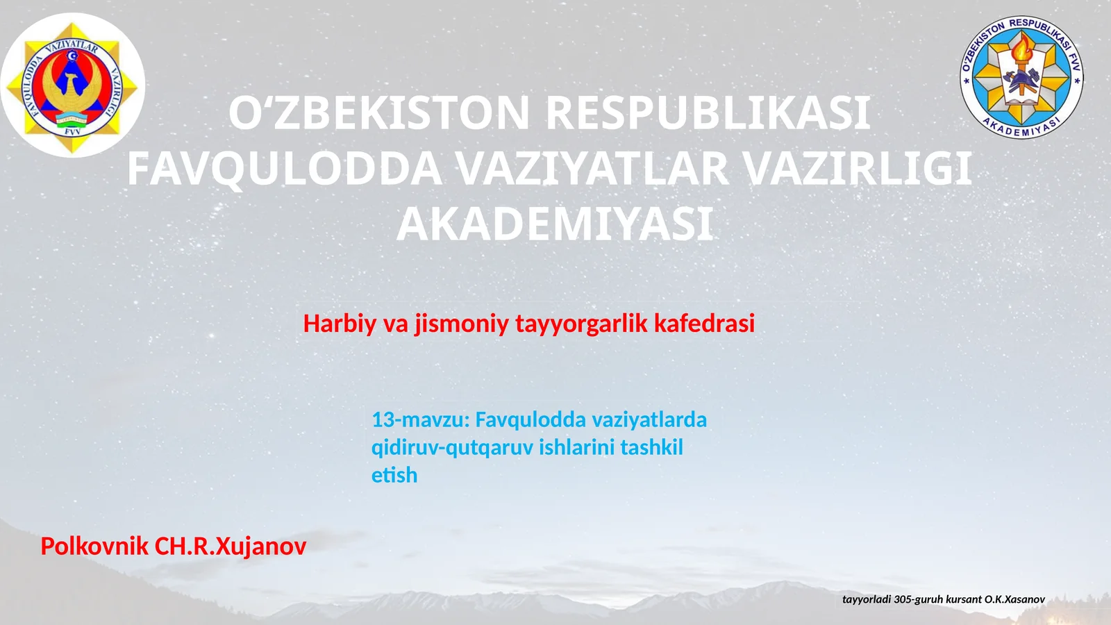 Favquloddavaziyatlardaqidiruv-qutqaruvishlarinitashkiletish