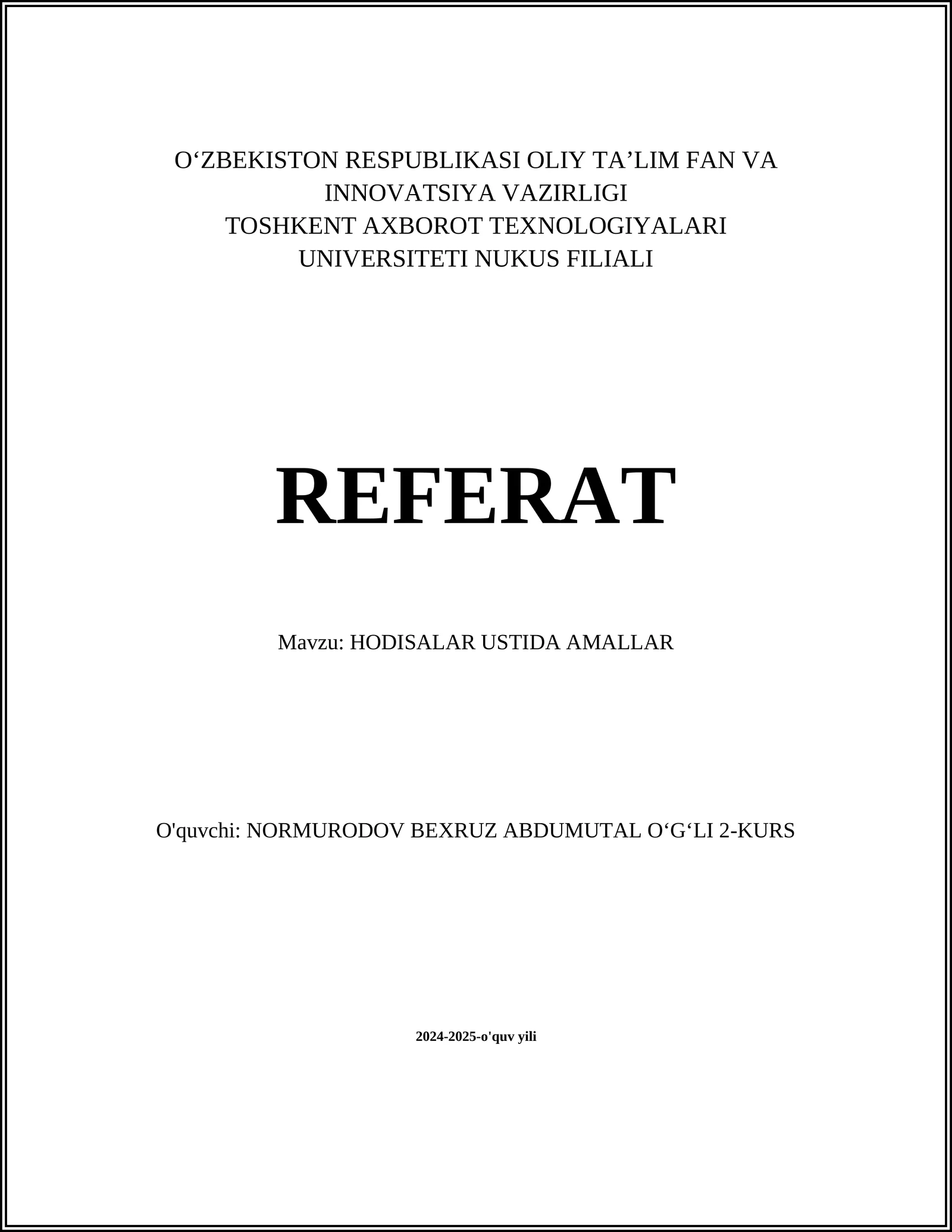 Hodisalar ustida amal tushunchasi