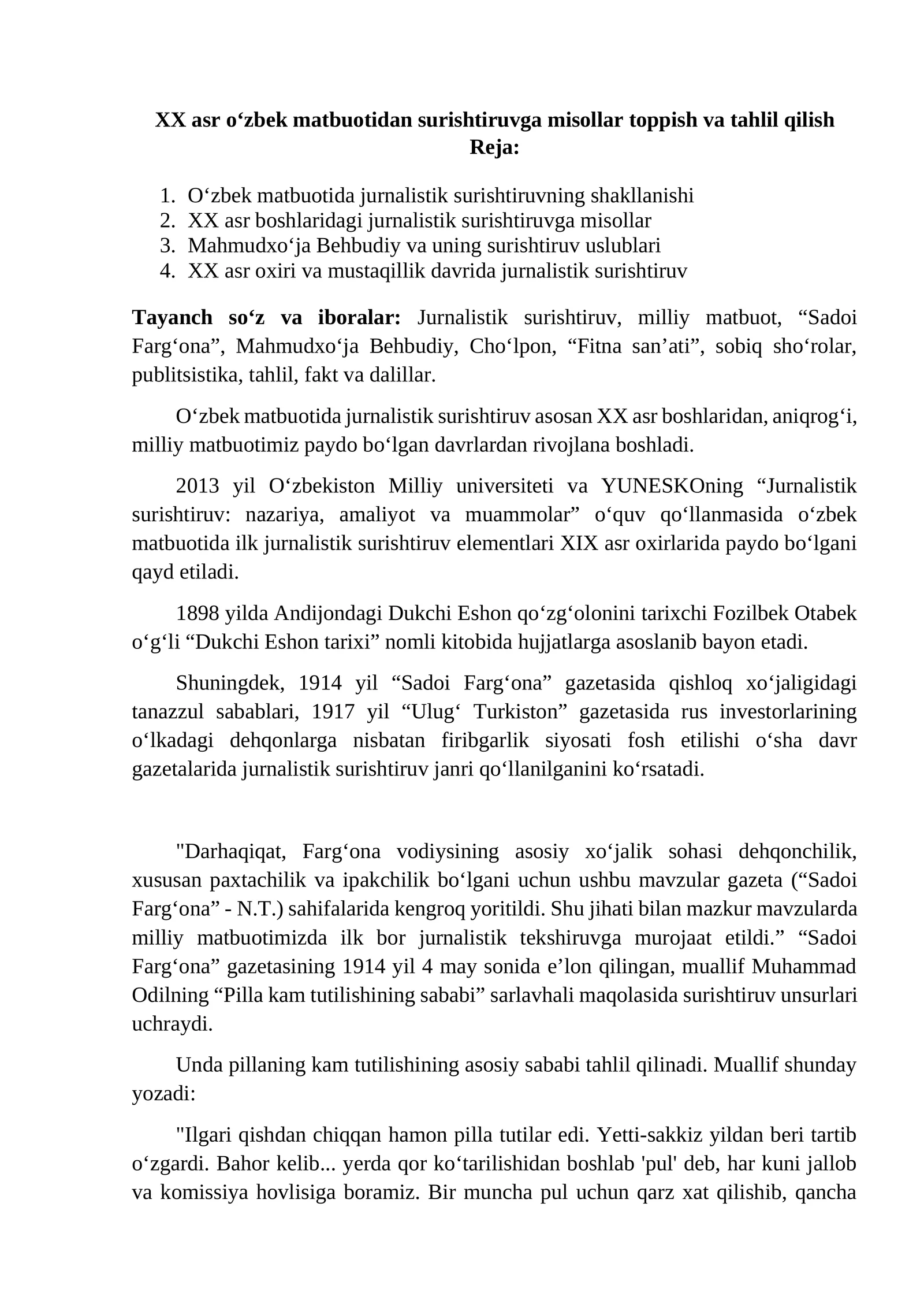 O'zbek matbuotida jurnalistik surishtiruv