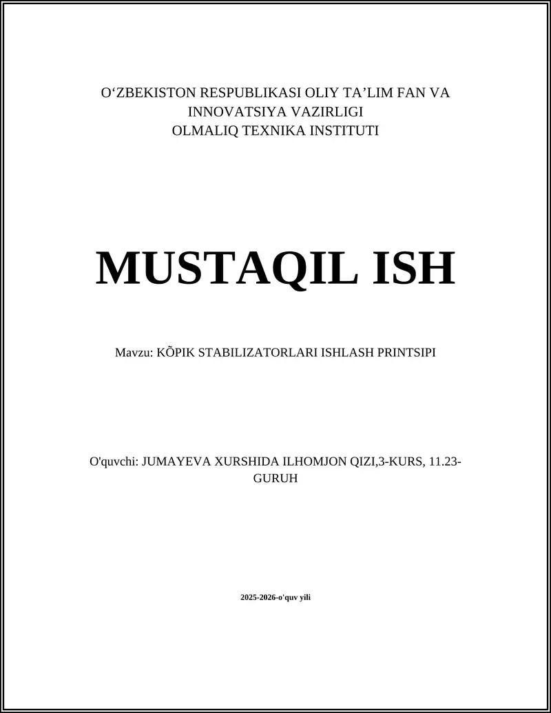 KÕPIK STABILIZATORLARI ISHLASH PRINTSIPI