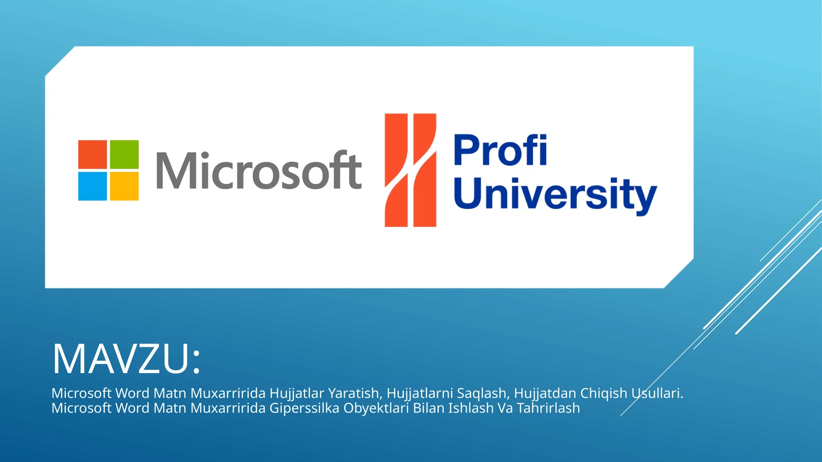 Microsoft word matn muxarririda hujjatlar yaratish,hujjatlarni saqlash,hujjatdan chiqish usullari.microsoft word matn muxarririda gipperssilka obyektlari bilan ishlash va tahrirlash