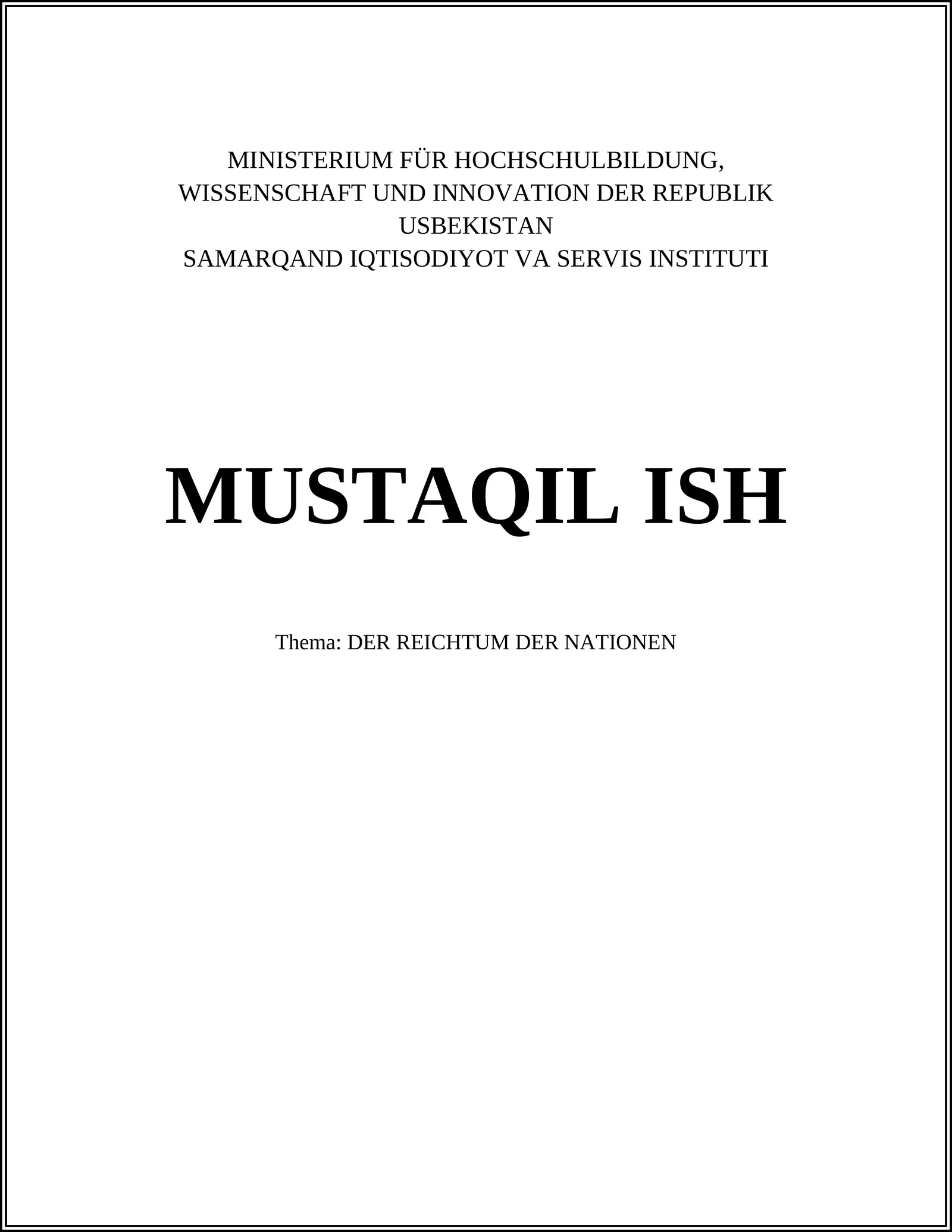 SAMARQAND IQTISODIYOT VA SERVIS INSTITUTI MUSTAQIL ISH