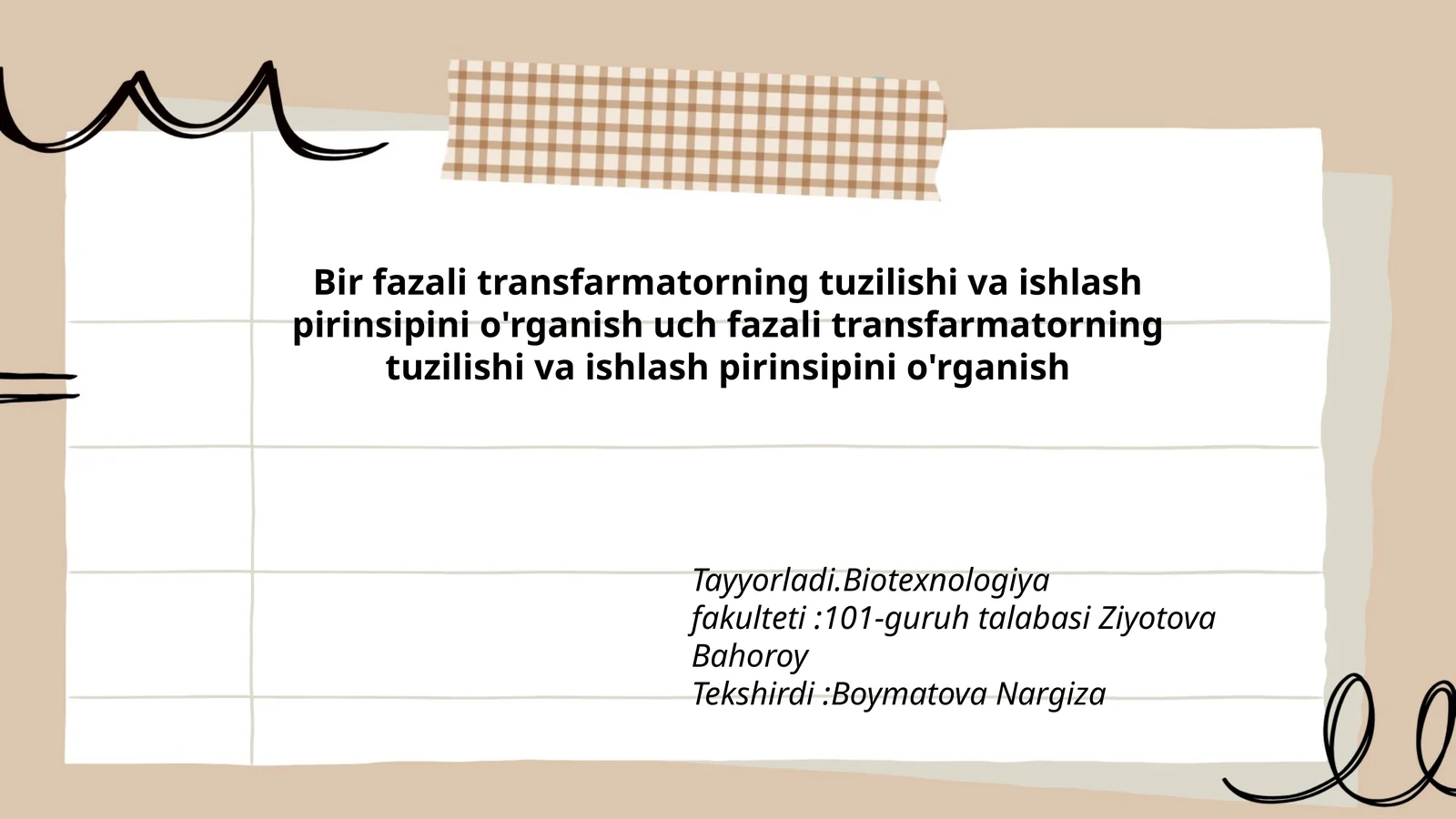 Bir fazali transfarmatorning tuzilishi va ishlash pirinsipini o'rganish uch fazali transfarmatorning tuzilishi va ishlash pirinsipini o'rganish