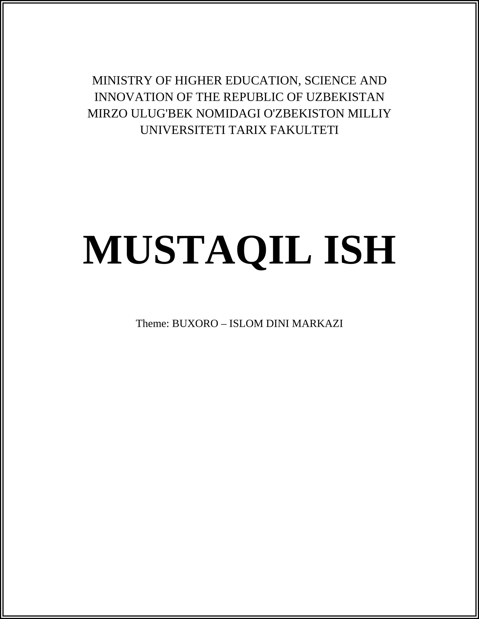 BUXORO – ISLOM DINI MARKAZI