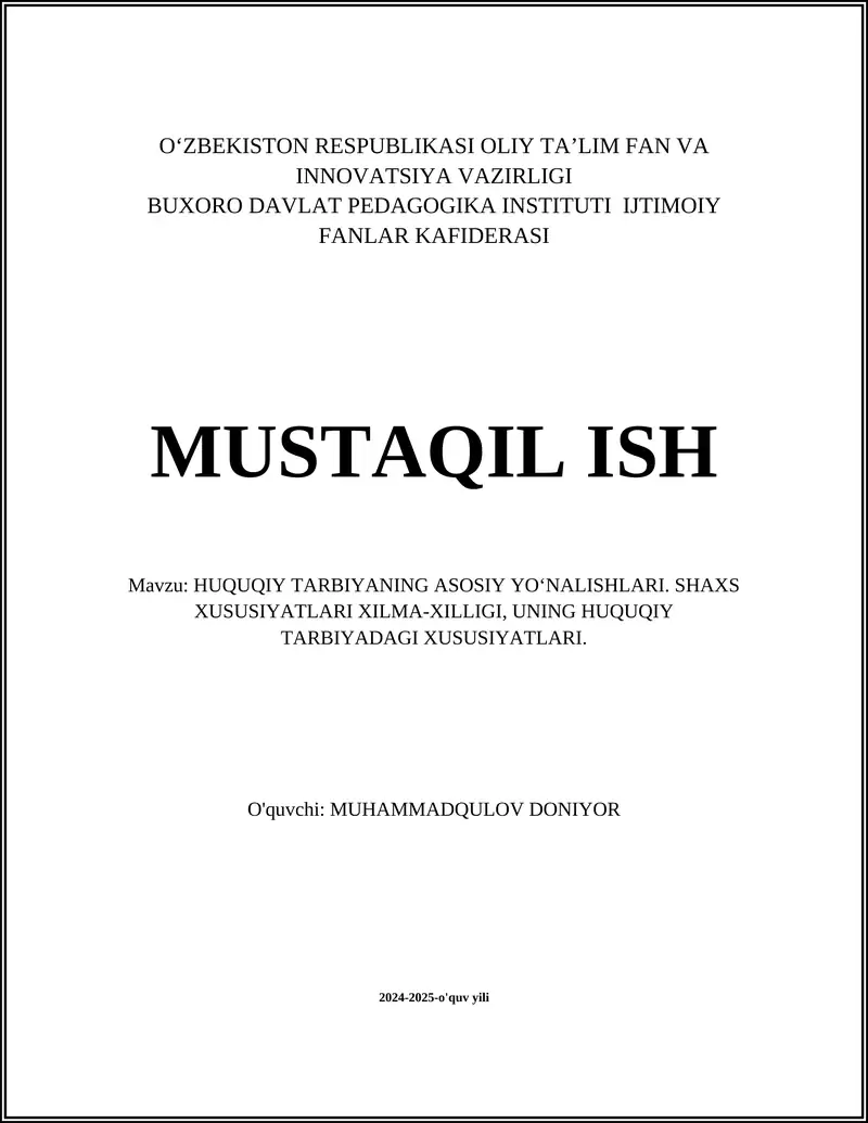 HUQUQIY TARBIYANING ASOSIY YO‘NALISHLARI