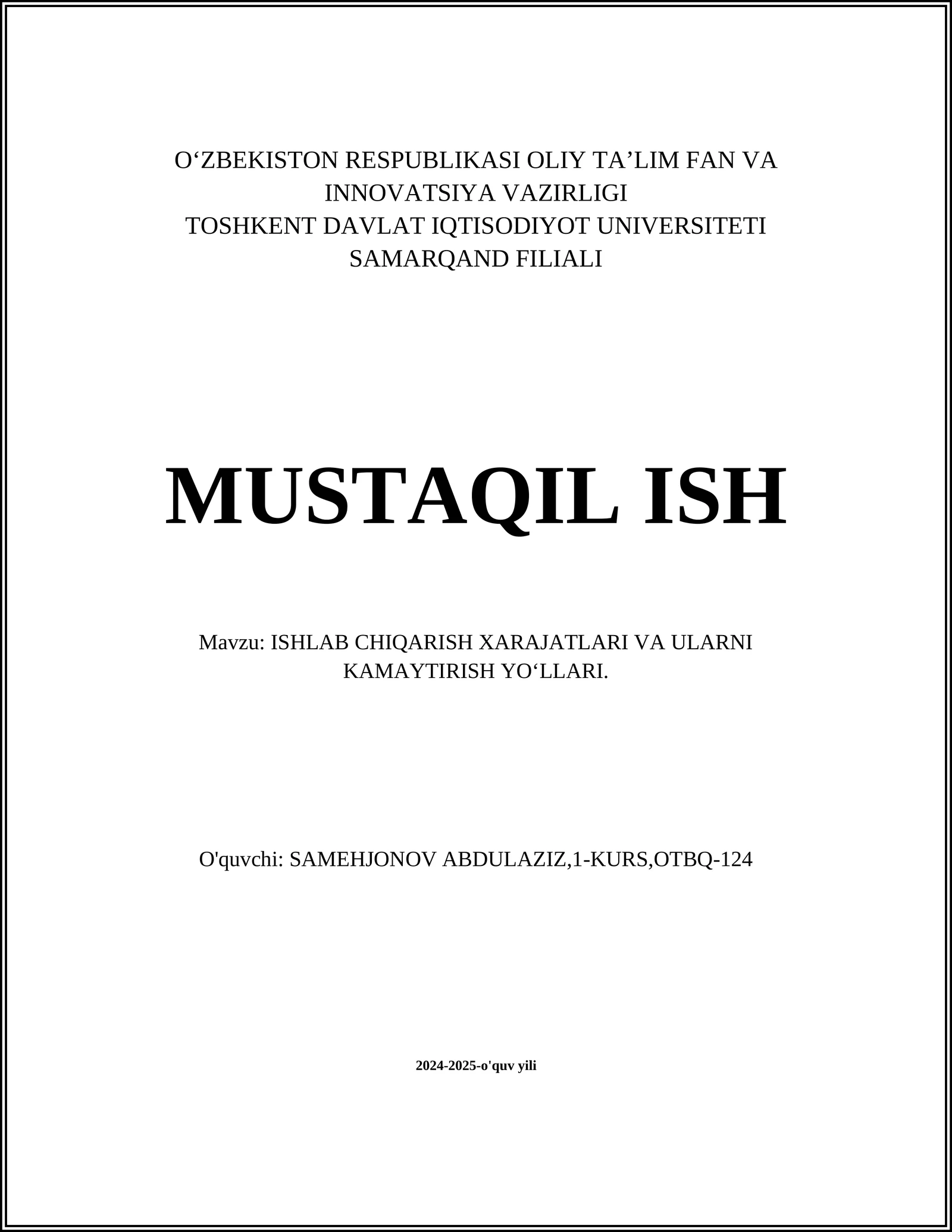 ISHLAB CHIQARISH TANNARXINI TAHLIL QILISH
