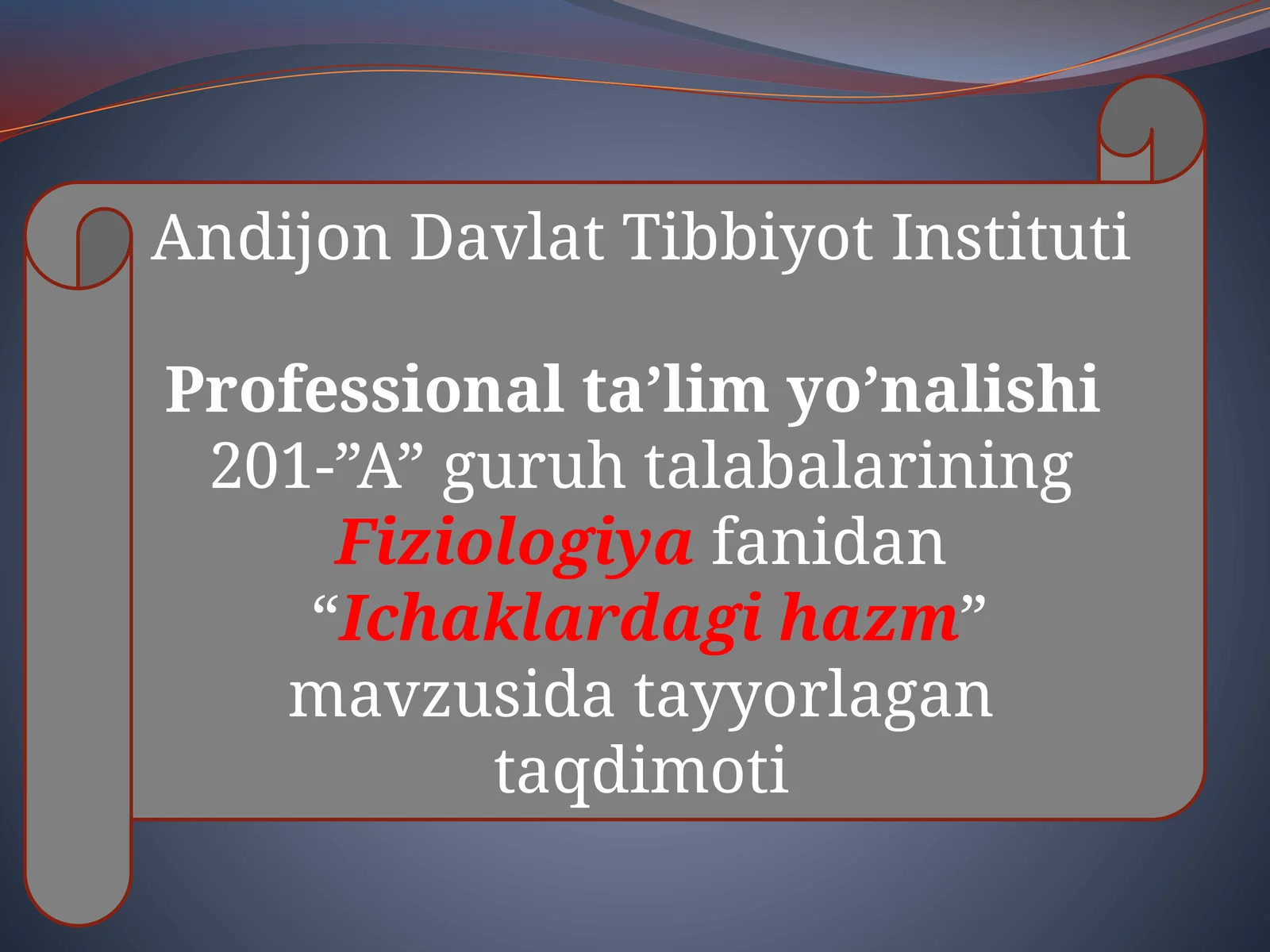 "Ichaklarda gazm" mavzusi