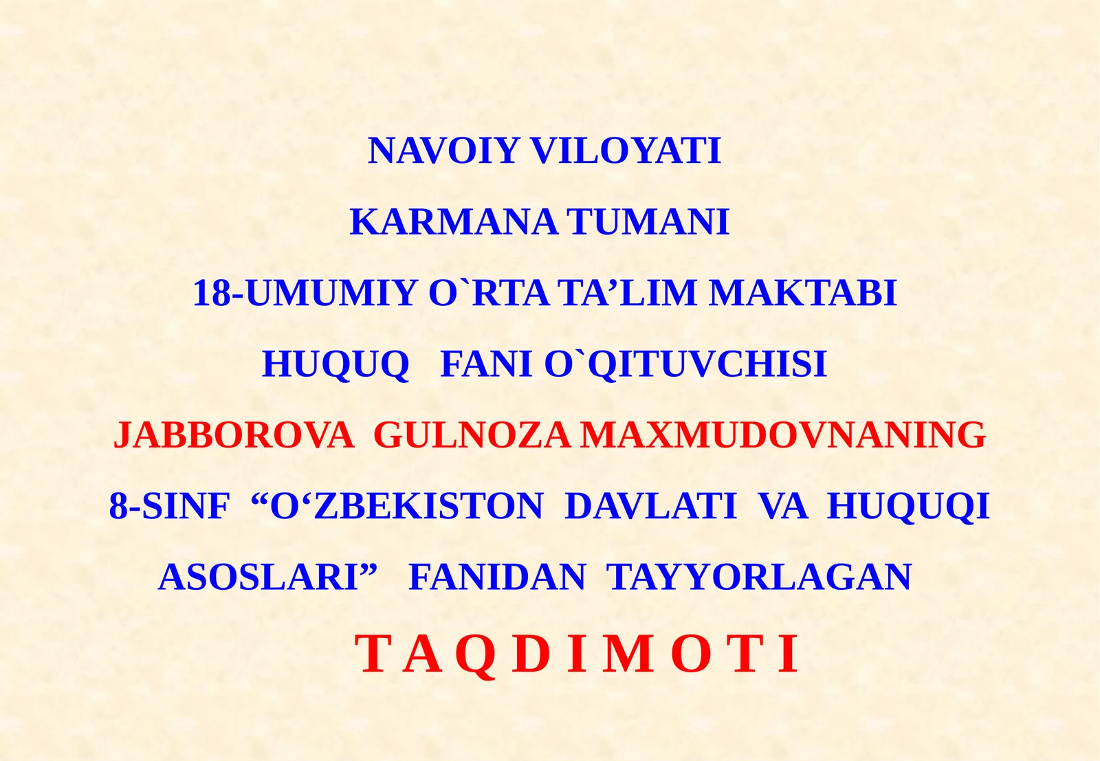 8-sinf Huquq dars ishlanma. Oila qonunchiligida voyaga yetmaganlarning huquq va majburiyatlari