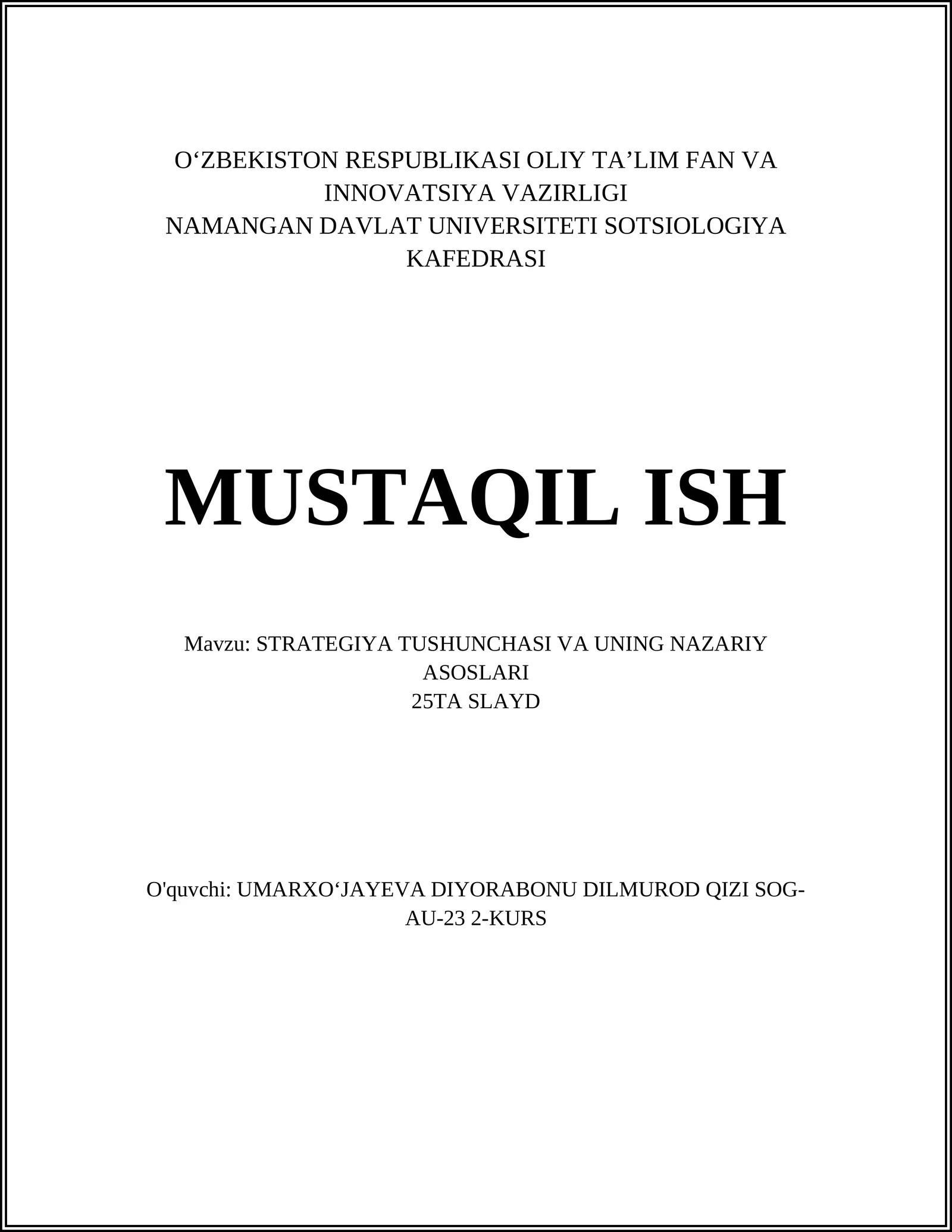STRATEGIYA TUSHUNCHASI VA UNING NAZARIY ASOSLARI
