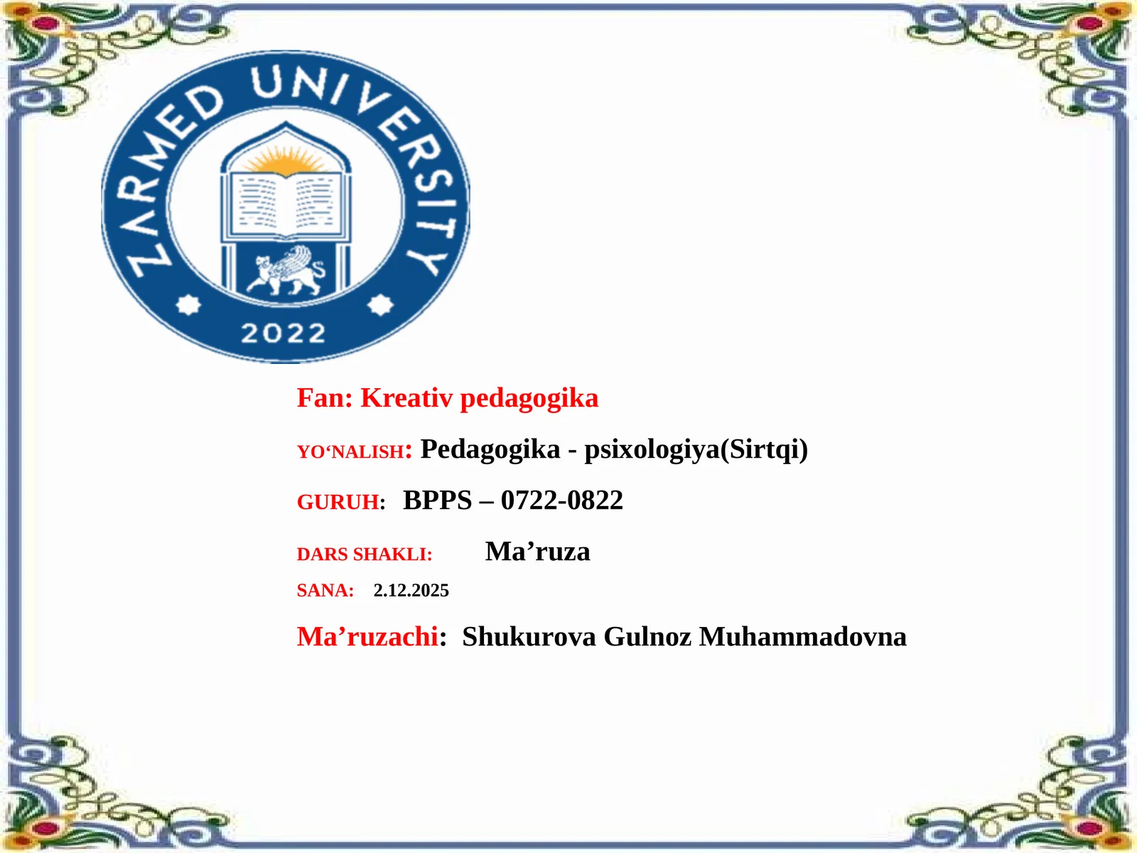 Resurslarni tahlil qilish algoritmi. Pedagogik-psixologik inersiya. Umumtaʼlim maktablarida tarbiya fanini oʻqitishda kreativ yondashuv. Oʻquv topshiriqlarini ishlab chiqishga kreativ yondashuv