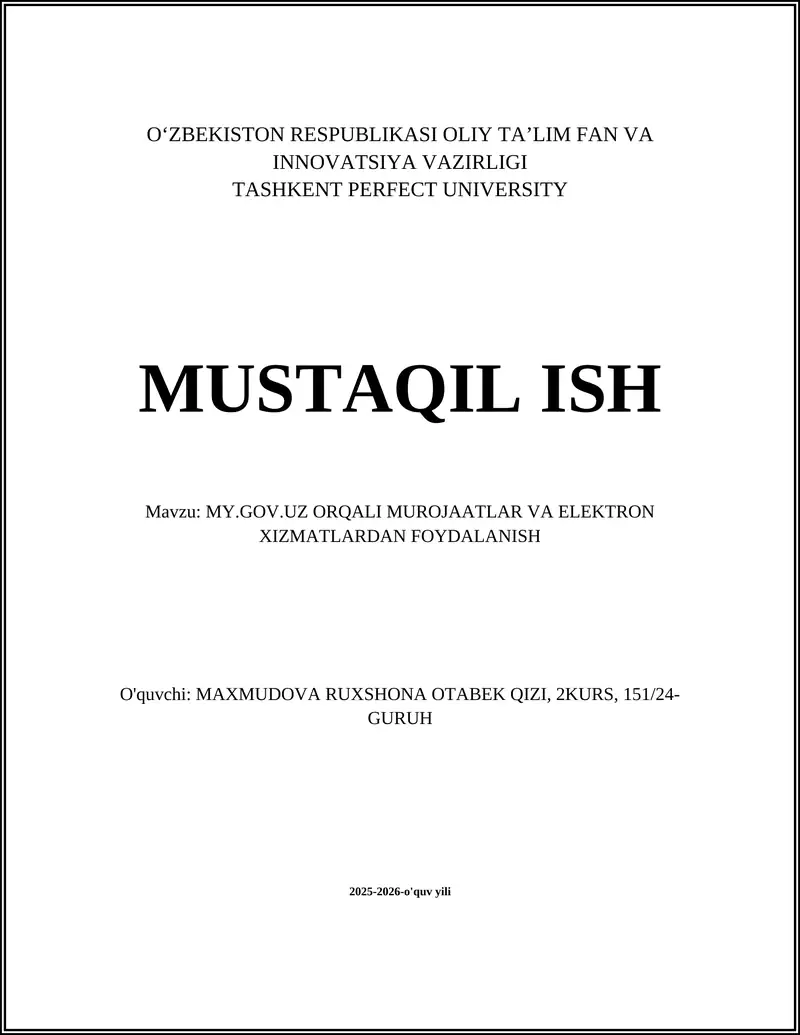 MY.GOV.UZ ORQALI MUROJAATLAR VA ELEKTRON XIZMATLARDAN FOYDALANISH