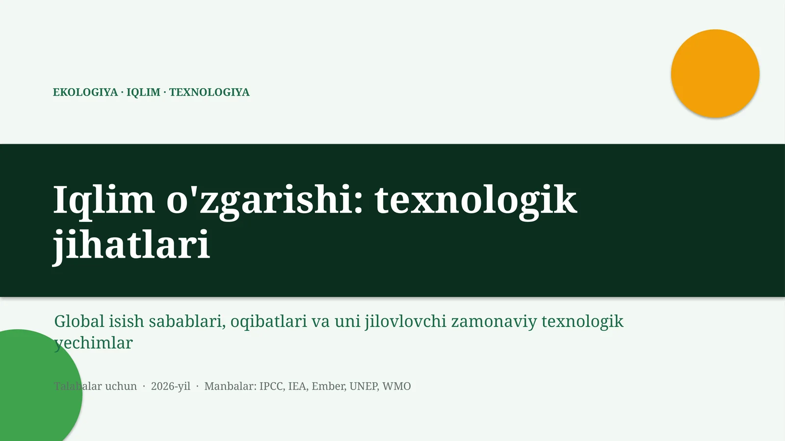 EKOLOGIYA · IQLIM · TEXNOLOGIYA