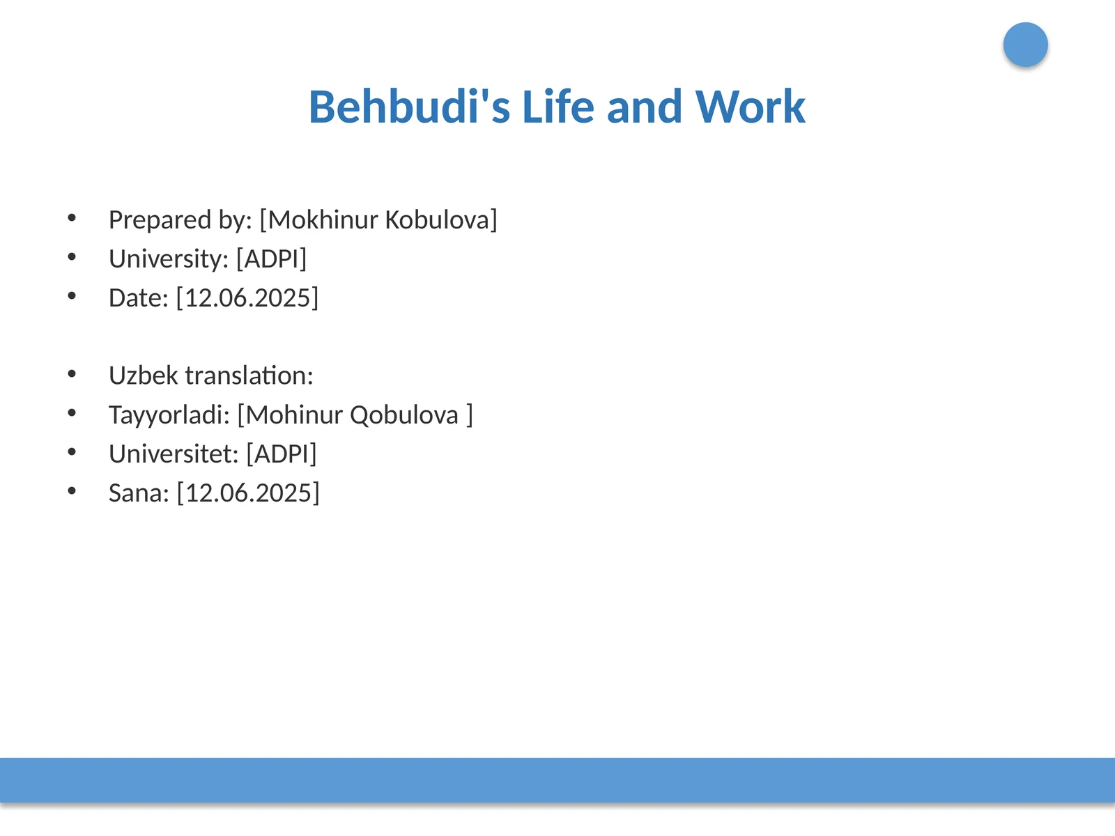 Behbudi's Life and Work
