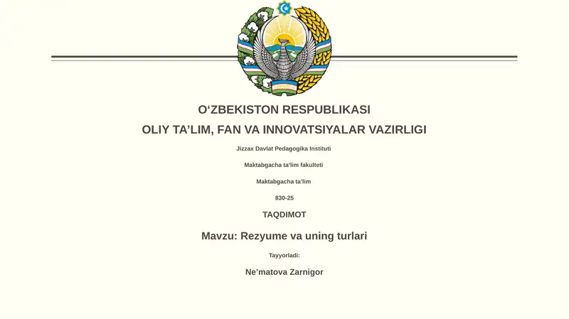 Rezyume va uning turlari