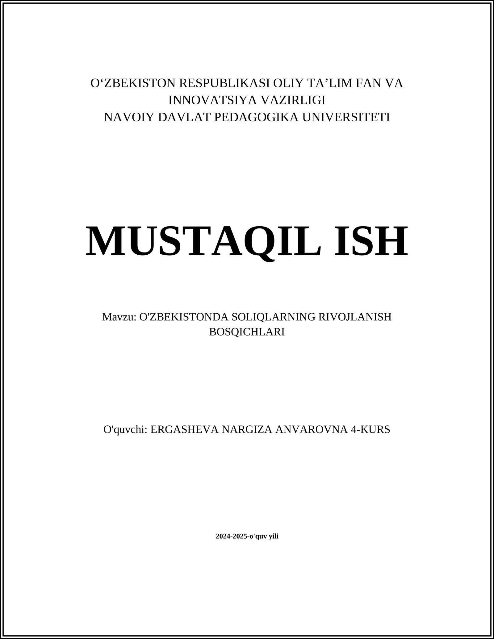 O'ZBEKISTONDA SOLIQLARNING RIVOJLANISH BOSQICHLARI