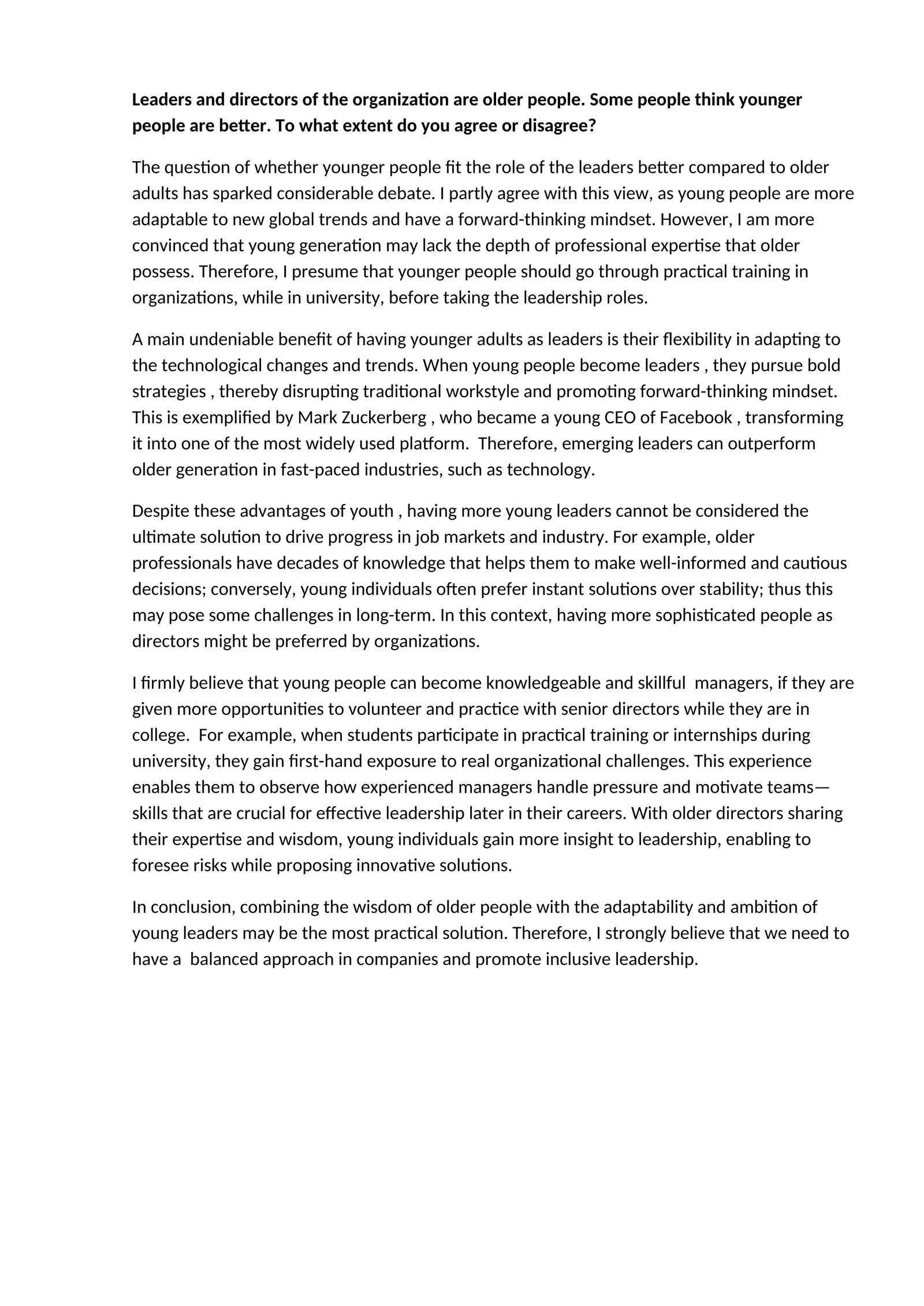 Younger People as Leaders