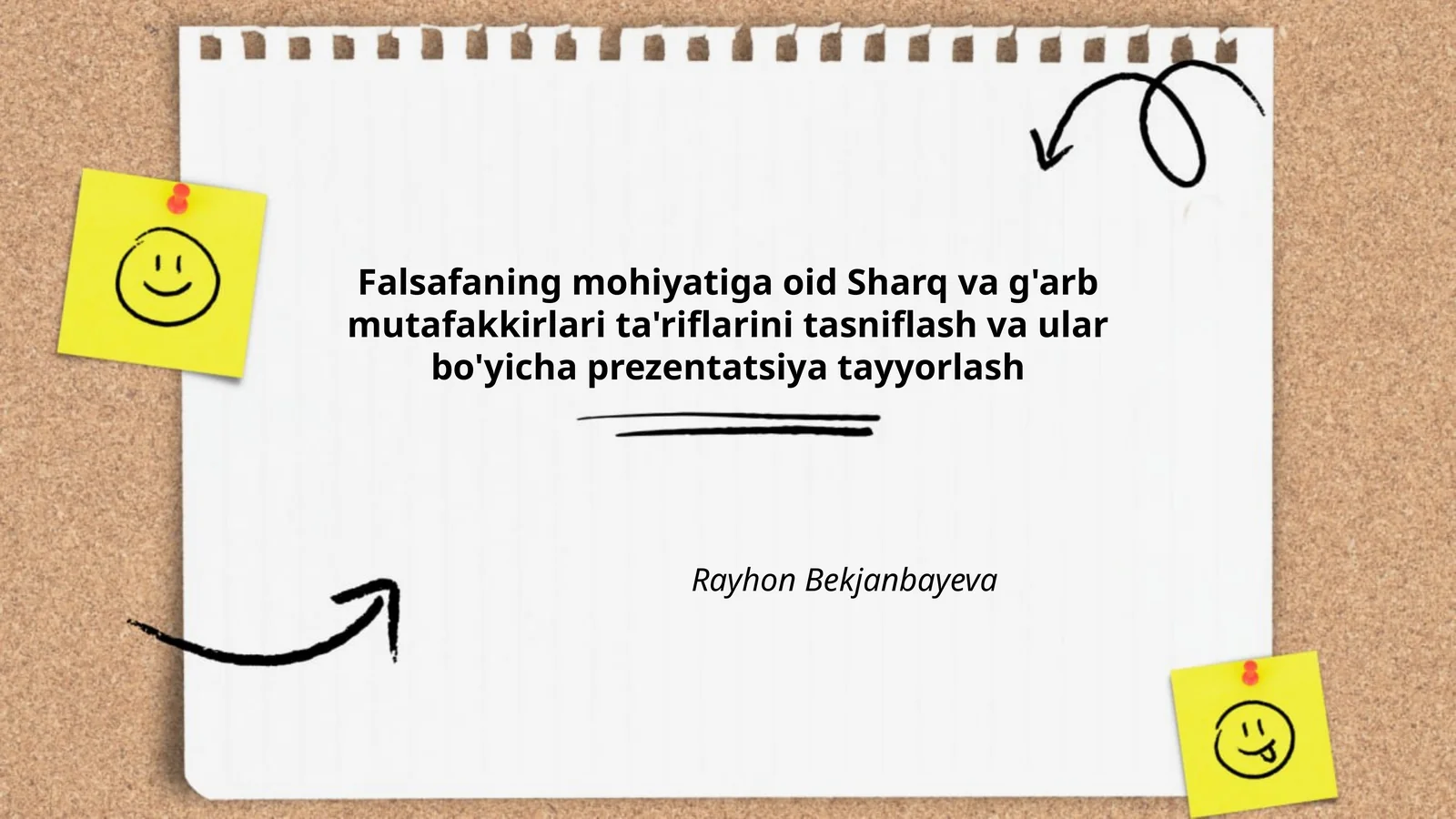Falsafaning mohiyatiga oid Sharq va g'arb mutafakkirlari ta'riflarini tasniflash va ular bo'yicha prezentatsiya tayyorlash