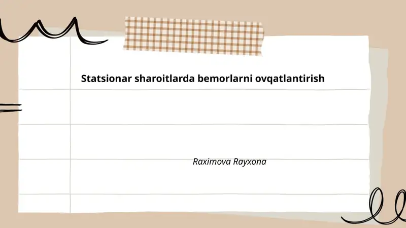 Statsionar sharoitlarda bemorlarni ovqatlantirish