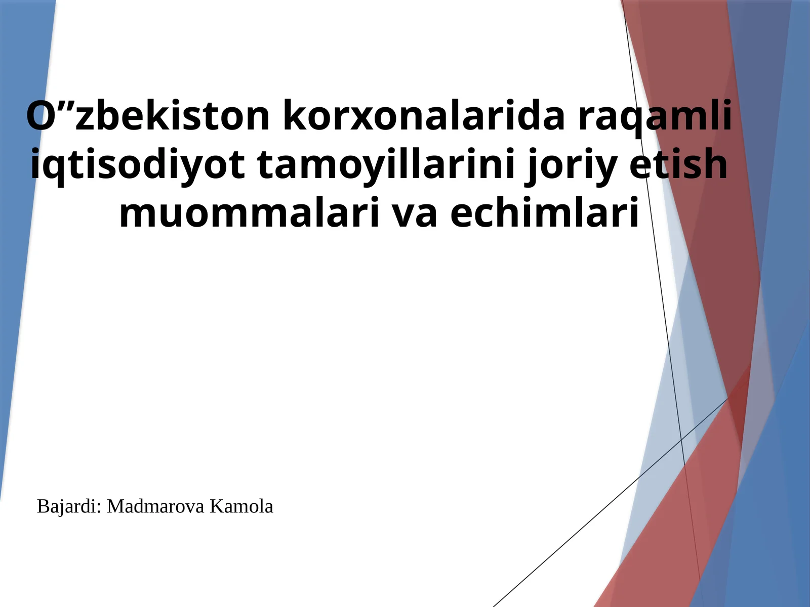 O”zbekiston korxonalari daraqamli iqtisodiyot tamoyillarini joriy etish muammolari va echimlari