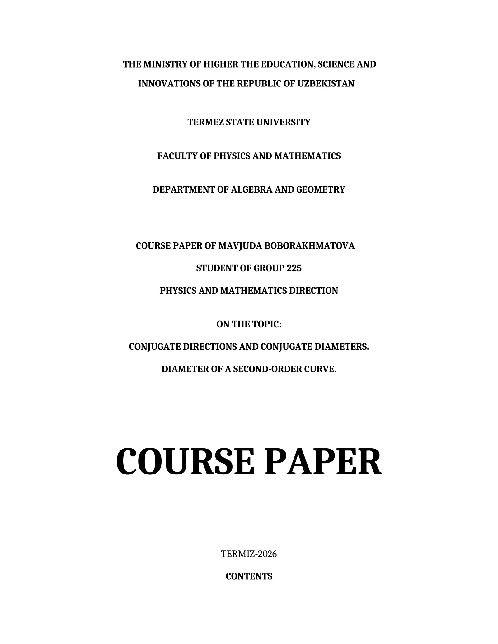 CONJUGATE DIRECTIONS AND CONJUGATE DIAMETERS. DIAMETER OF A SECOND-ORDER CURVE