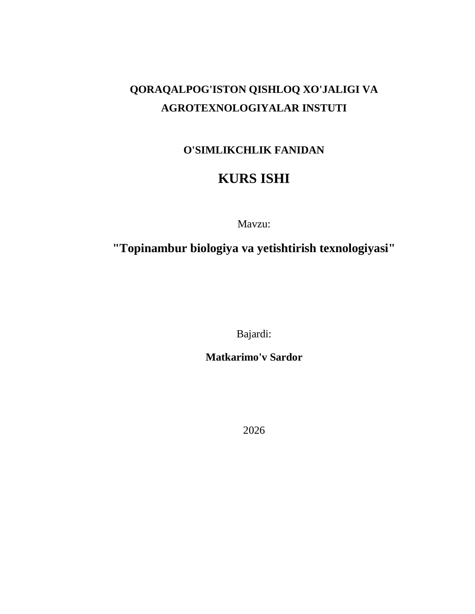 Topinambur biologiya va yetishtirish texnologiyasi