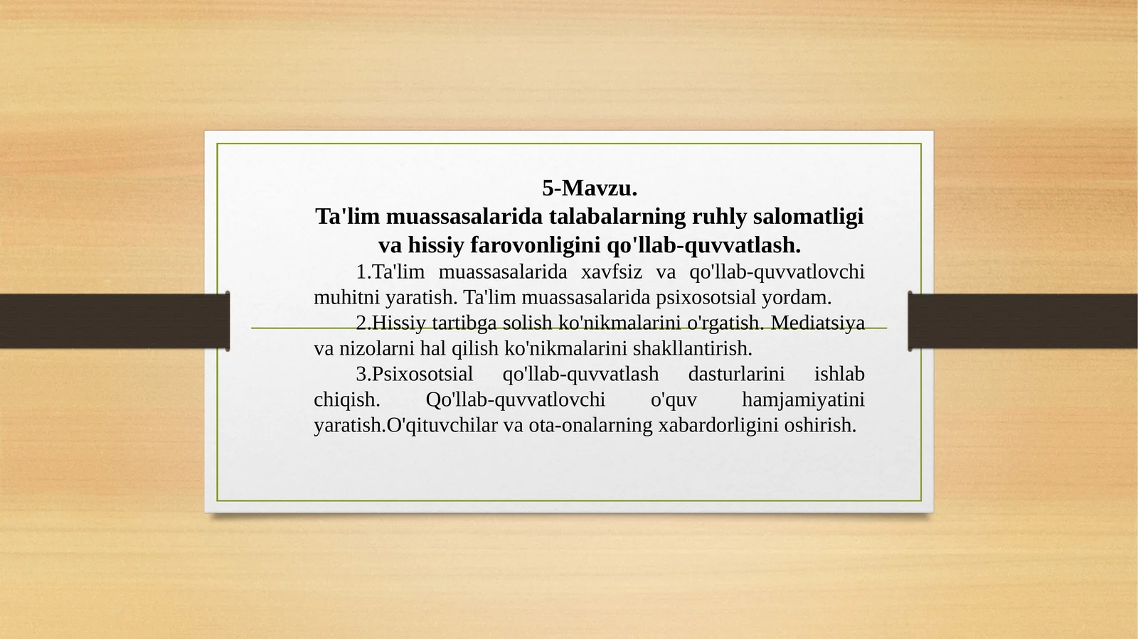 Ta'lim muassasalarida talabalarning ruhiy salomatligi va hissiy farovonligini qo'llab-quvvatlash