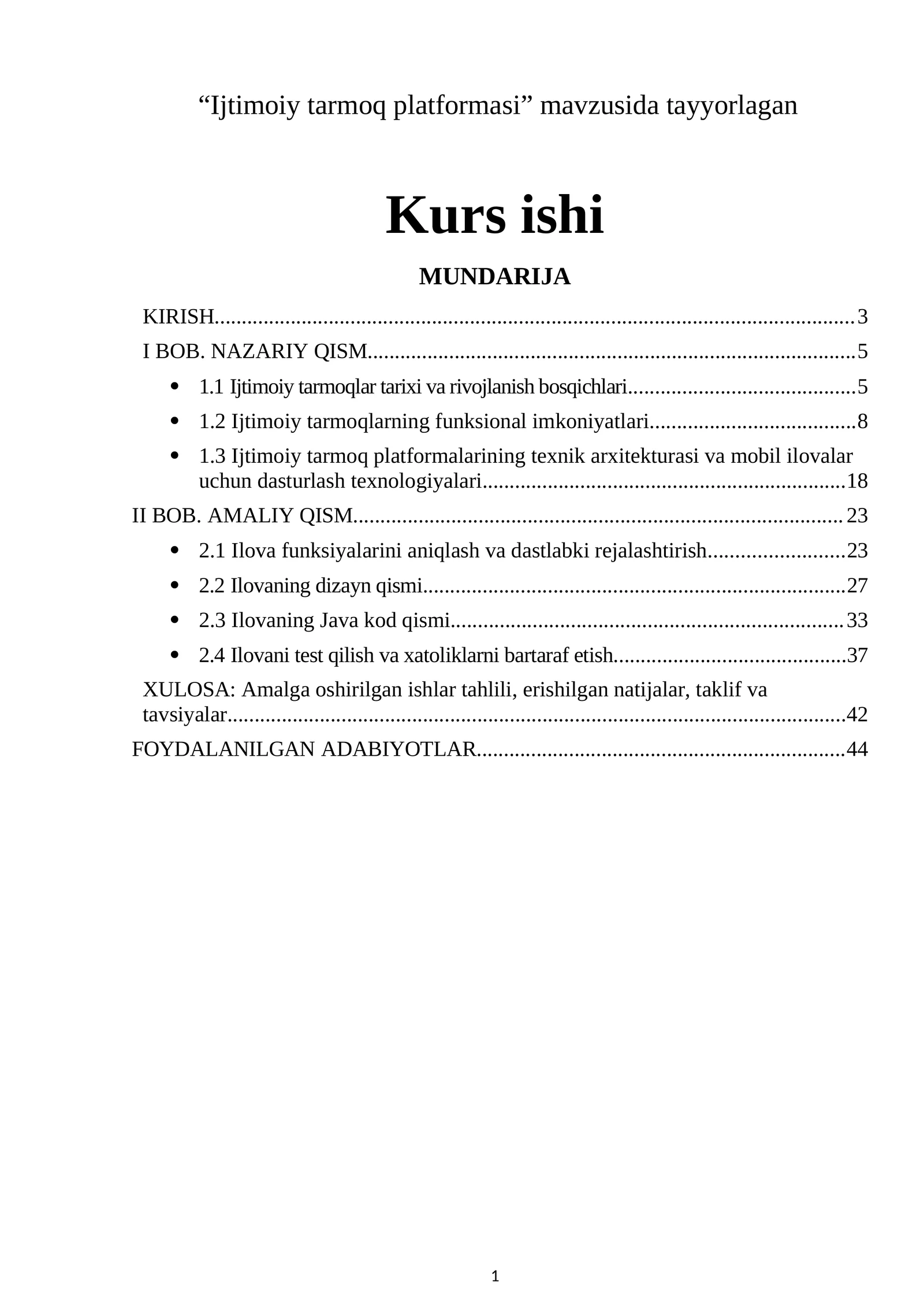 Ijtimoiy tarmoq platformasi kursi