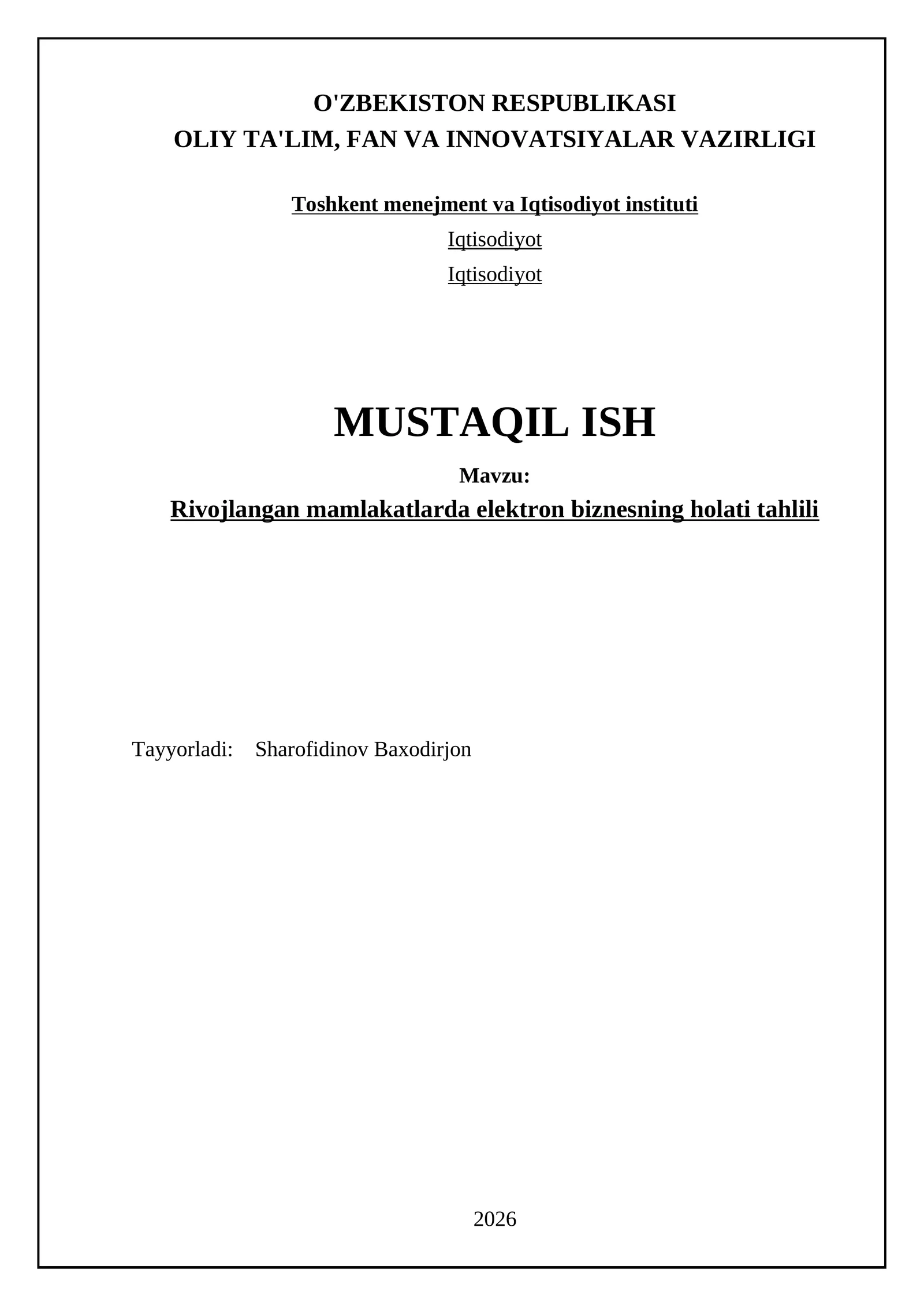 Rivojlangan mamlakatlarda elektron biznesning holati tahlili