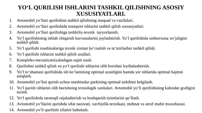 Yo‘l qurilish ishlari