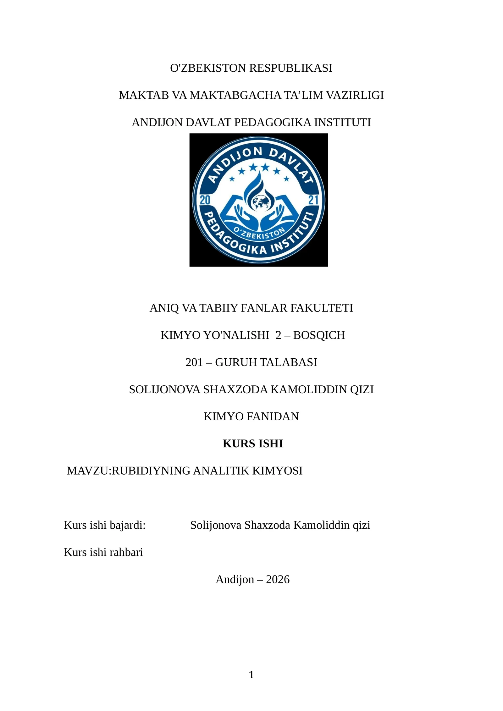 Rubidiyning analitik kimyosi