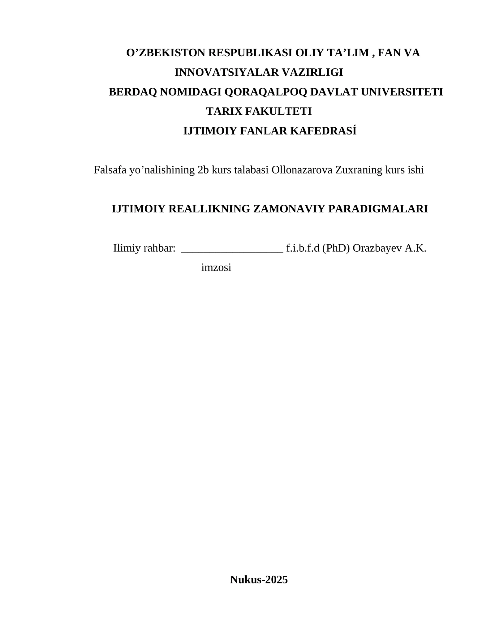 IJTIMOIY REALLIKNING ZAMONAVIY PARADIGMALARI