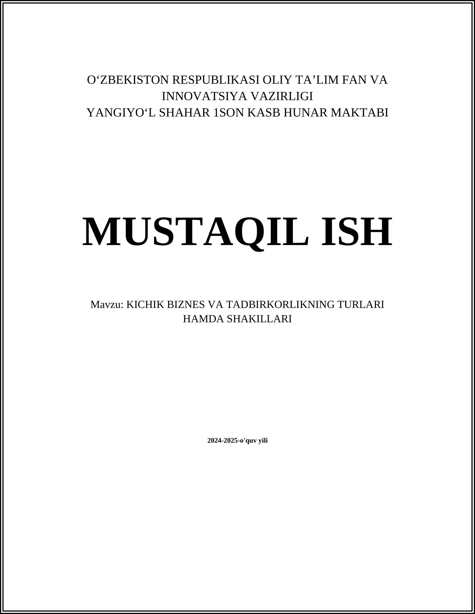 Kichik biznes tushunchasi