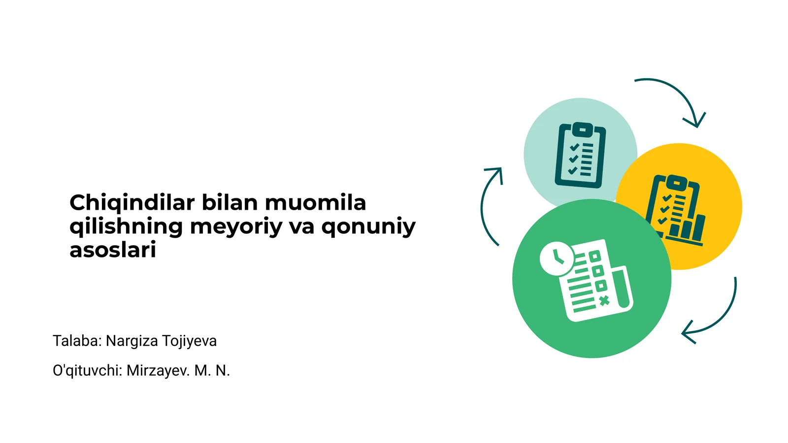 Chiqindilar bilan muomila qilishning meyoriy va qonuniy asoslari