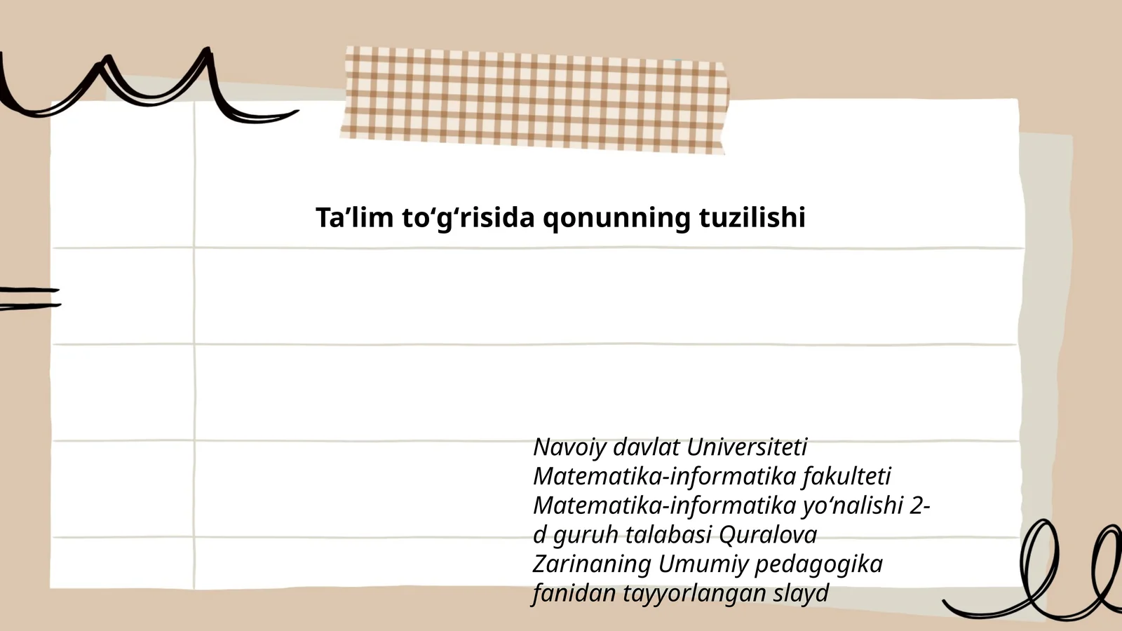 Taʼlim toʻgʻrisida qonunning tuzilishi
