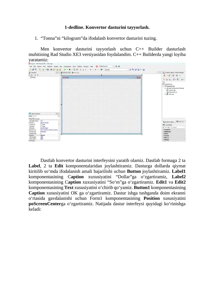 “Tonna”ni “kilogram”da ifodalash konvertor dasturi