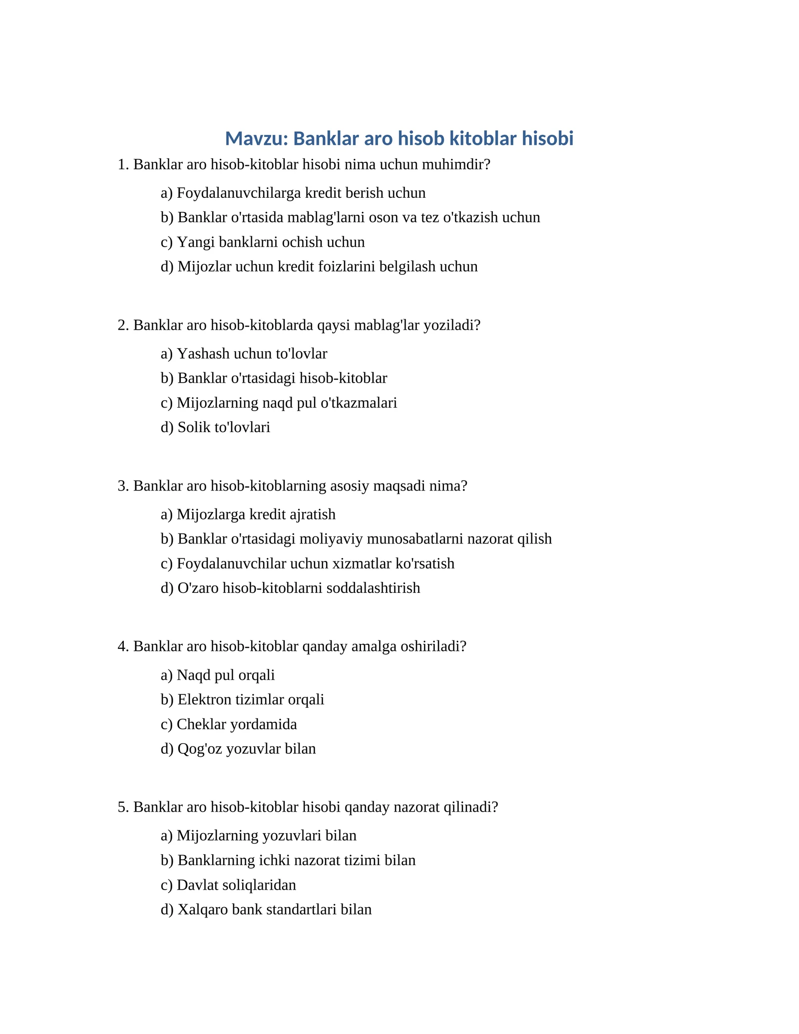 Banklar aro hisob-kitoblar hisobi