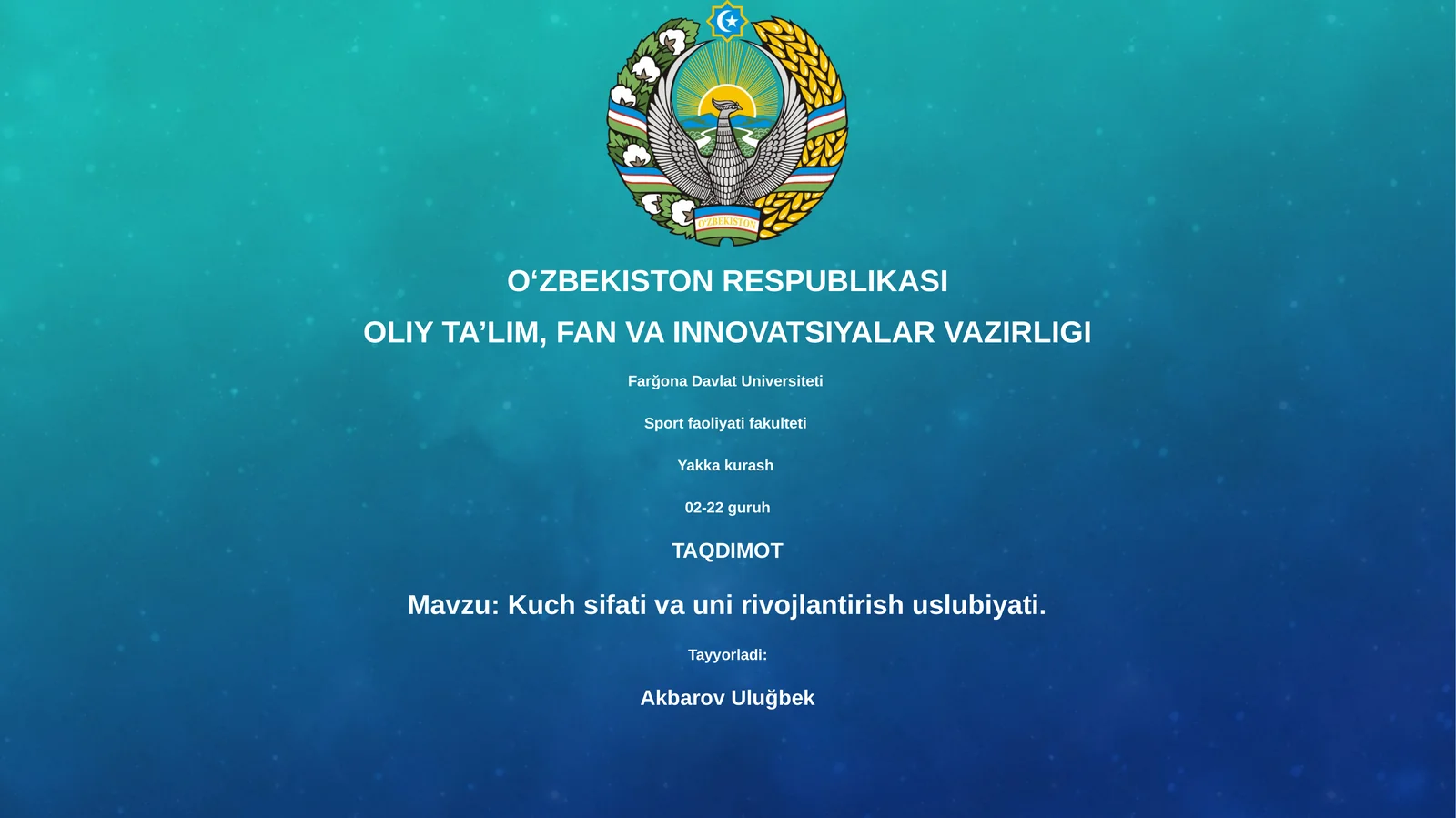 Kuch sifati va uni rivojlantirish uslubiyati