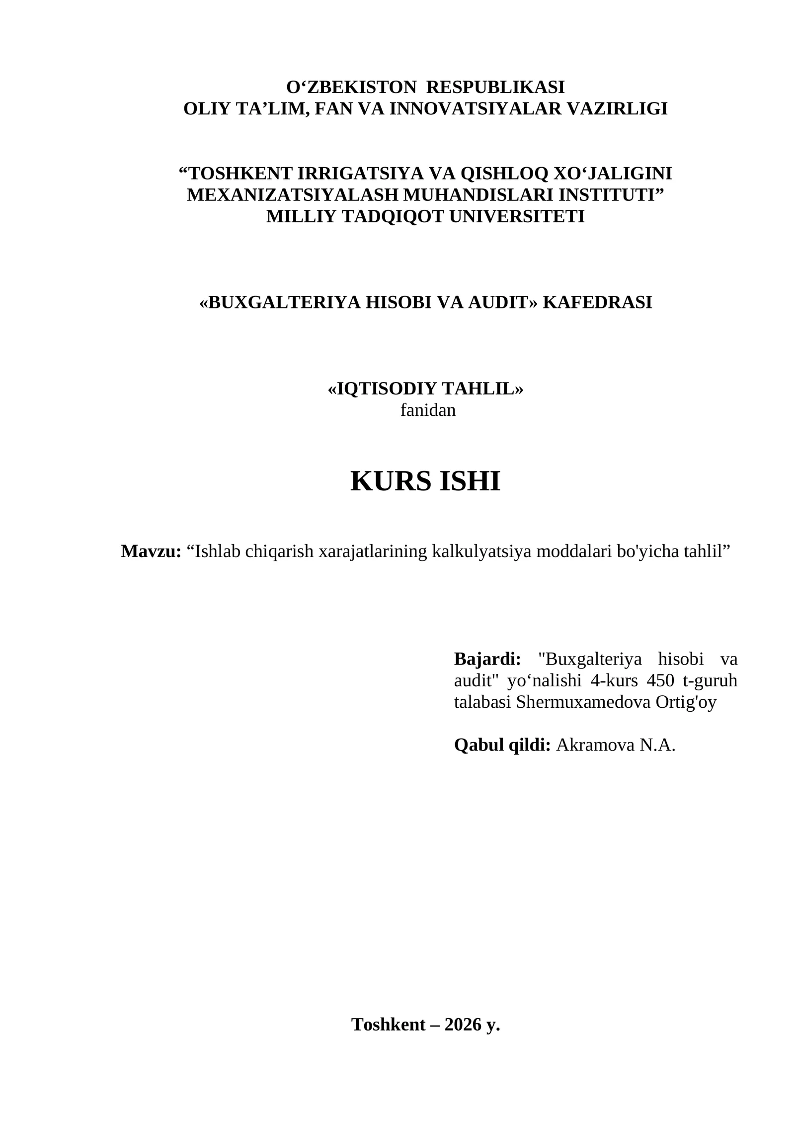 Ishlab chiqarish xarajatlarining kalkulyatsiya moddalari bo'yicha tahlil