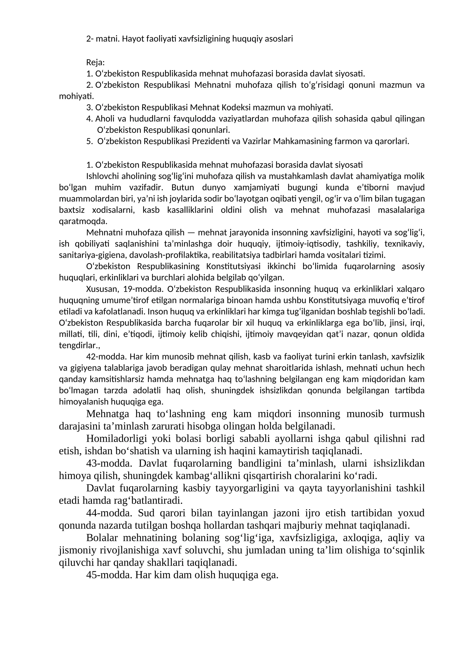 Xavfsizligining huquqiy asoslari