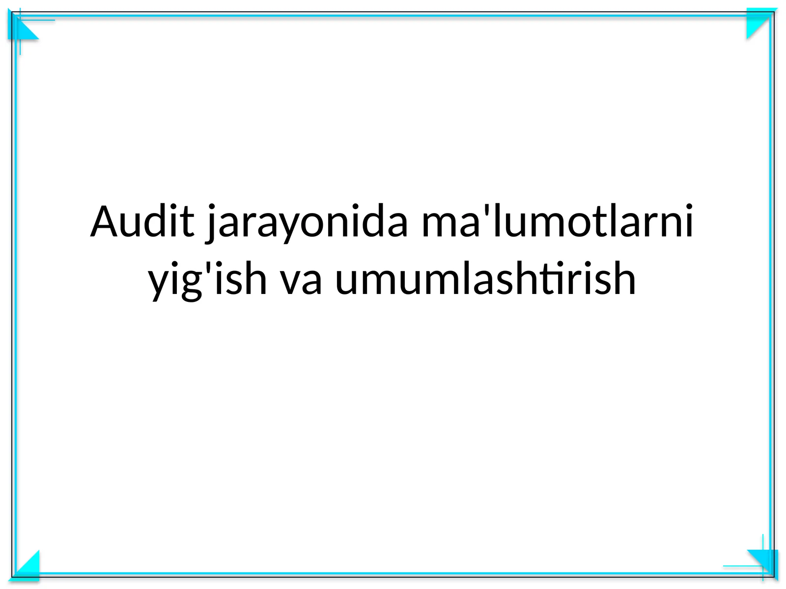 Audit jarayonida ma'lumotlarni yig'ish va umumlashtirish