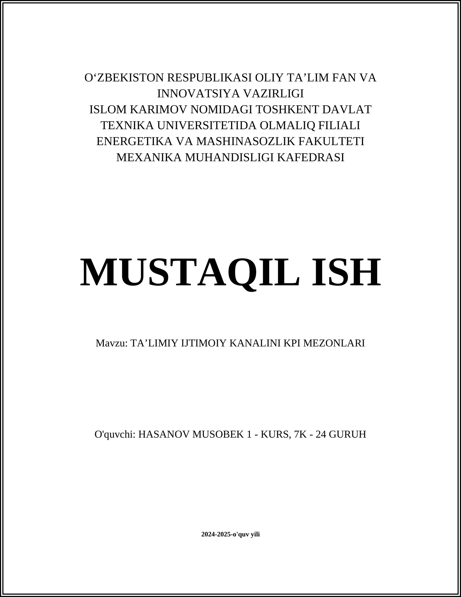 TAʼLIMIY IJTIMOIY KANALINI KPI MEZONLARI