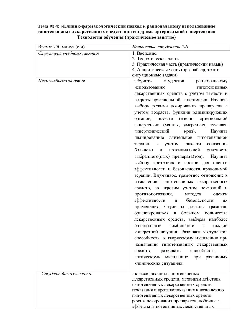 Клиник-фармакологический подход к рациональному использованию гипотензивных лекарственных средств при синдроме артериальной гипертензии