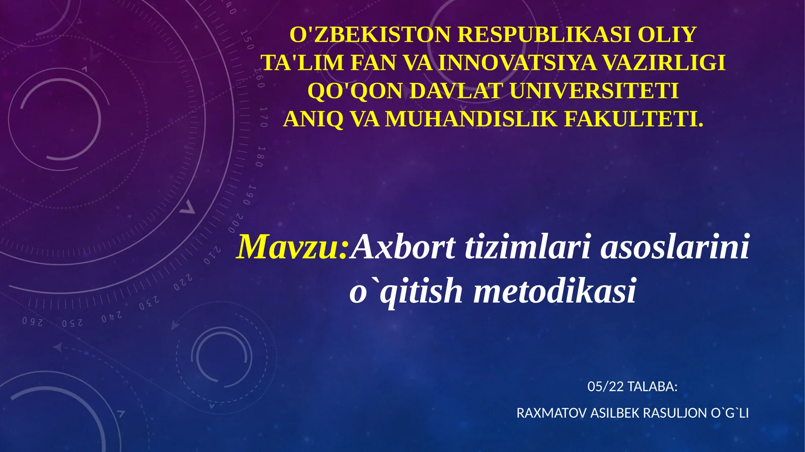 Mavzu:Axborttizimlariasoslarinio`qitishmetodikasi