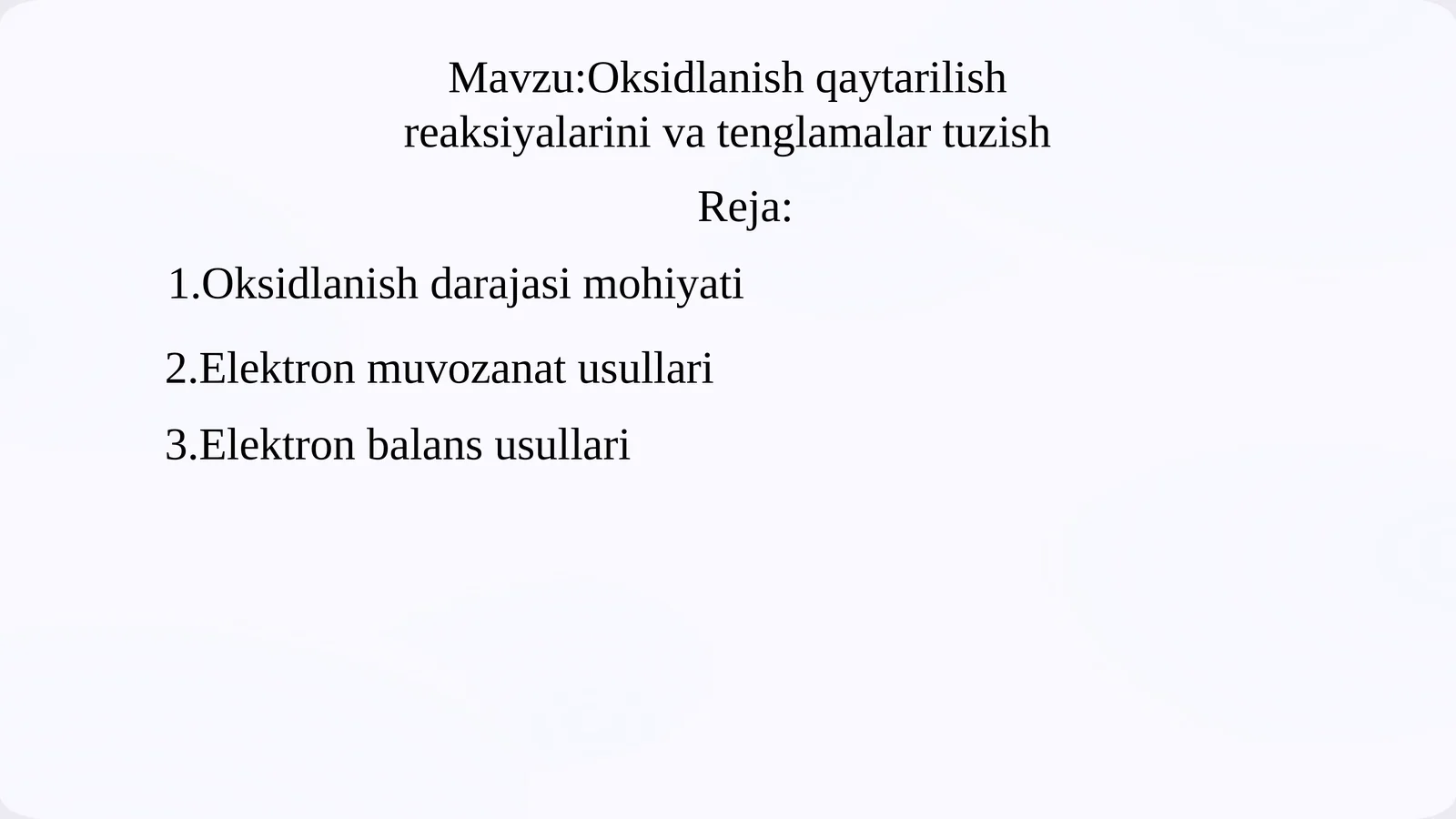 Oksidlanish qaytarilish reaksiyalari va tuzish