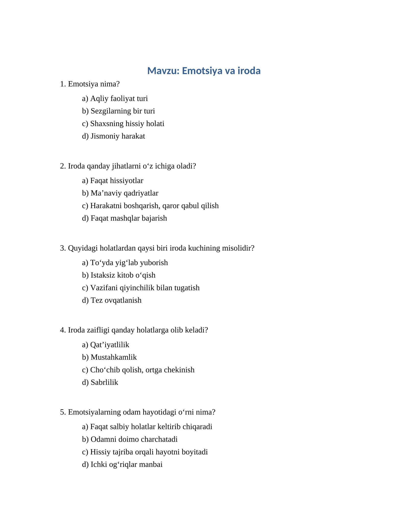 Emotsiya va iroda