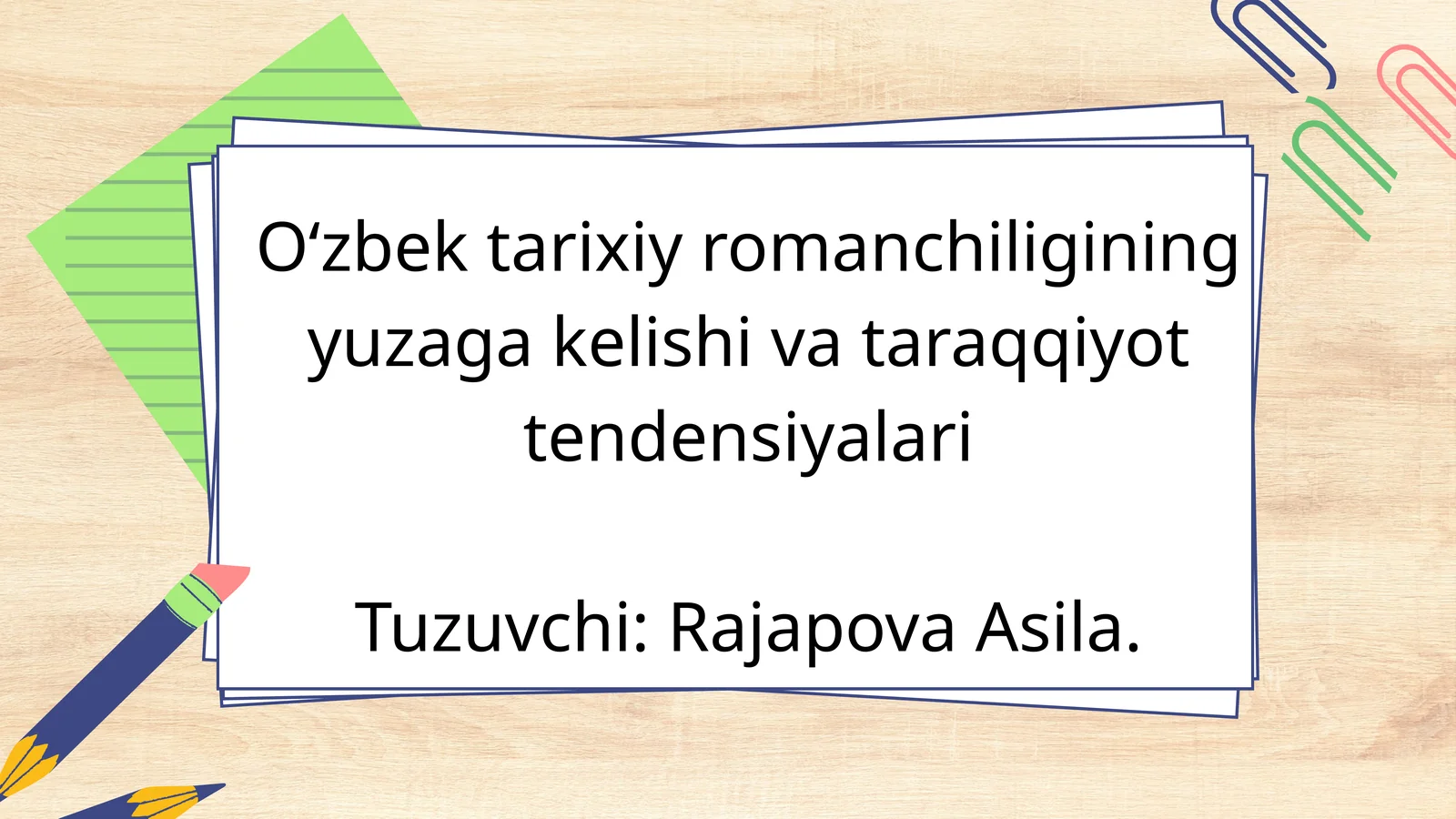 O'zbek  taraqqiy romanchiligining yuzaga kelishi va taraqqiyot tendiyasiyalari