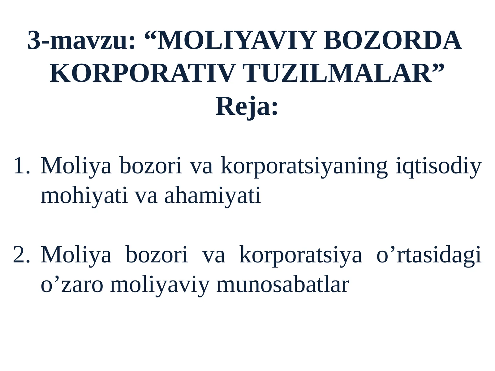 “MOLIYAVIY BOZORDAKORPORATIV TUZILMALAR”