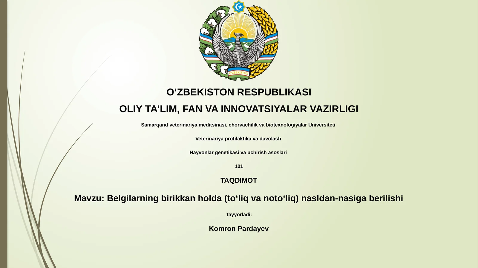 Belgilarning birikkan holda (toʻliq va notoʻliq) nasldan-nasiga berilishi