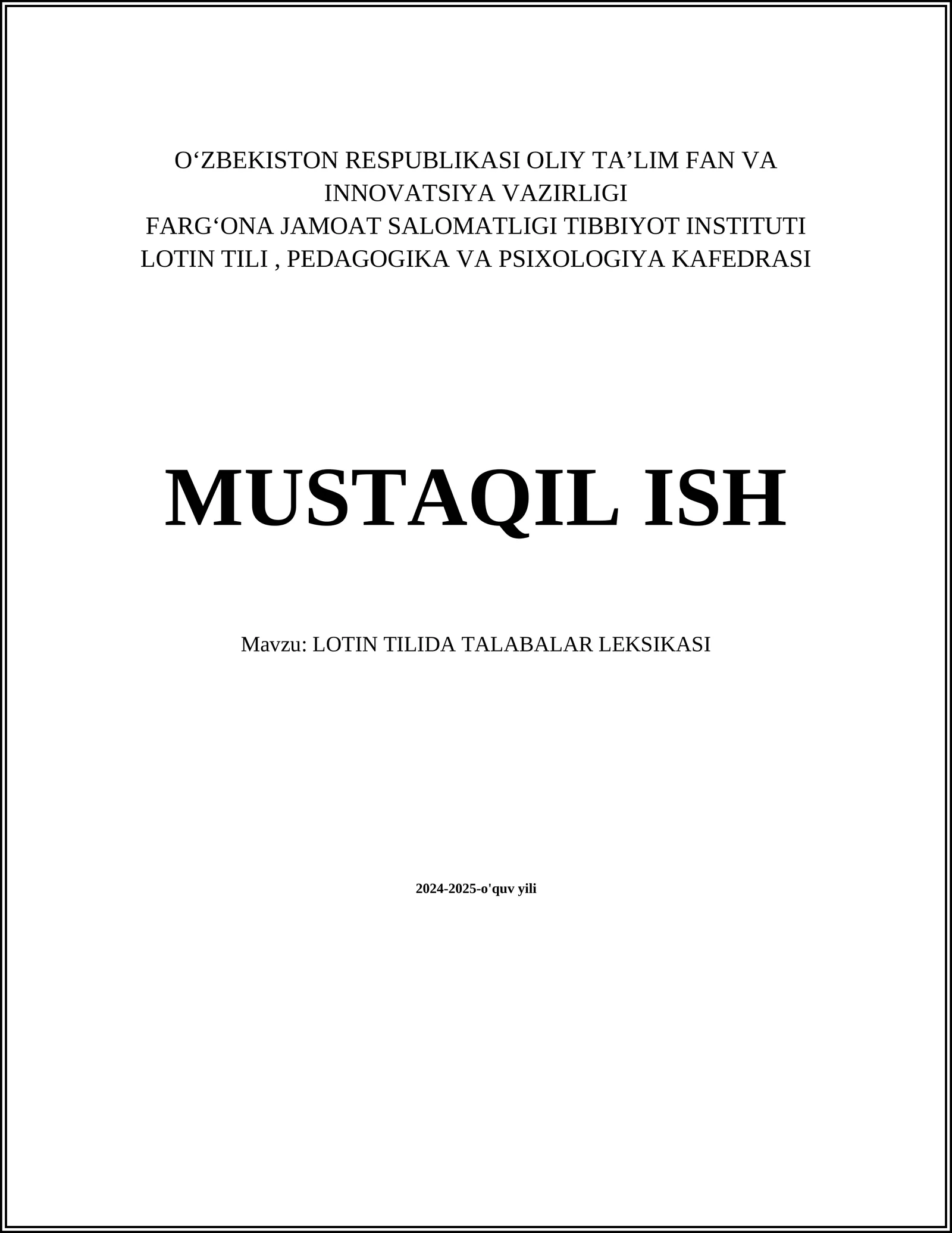 LOTIN TILIDA TALABALAR LEKSIKASI