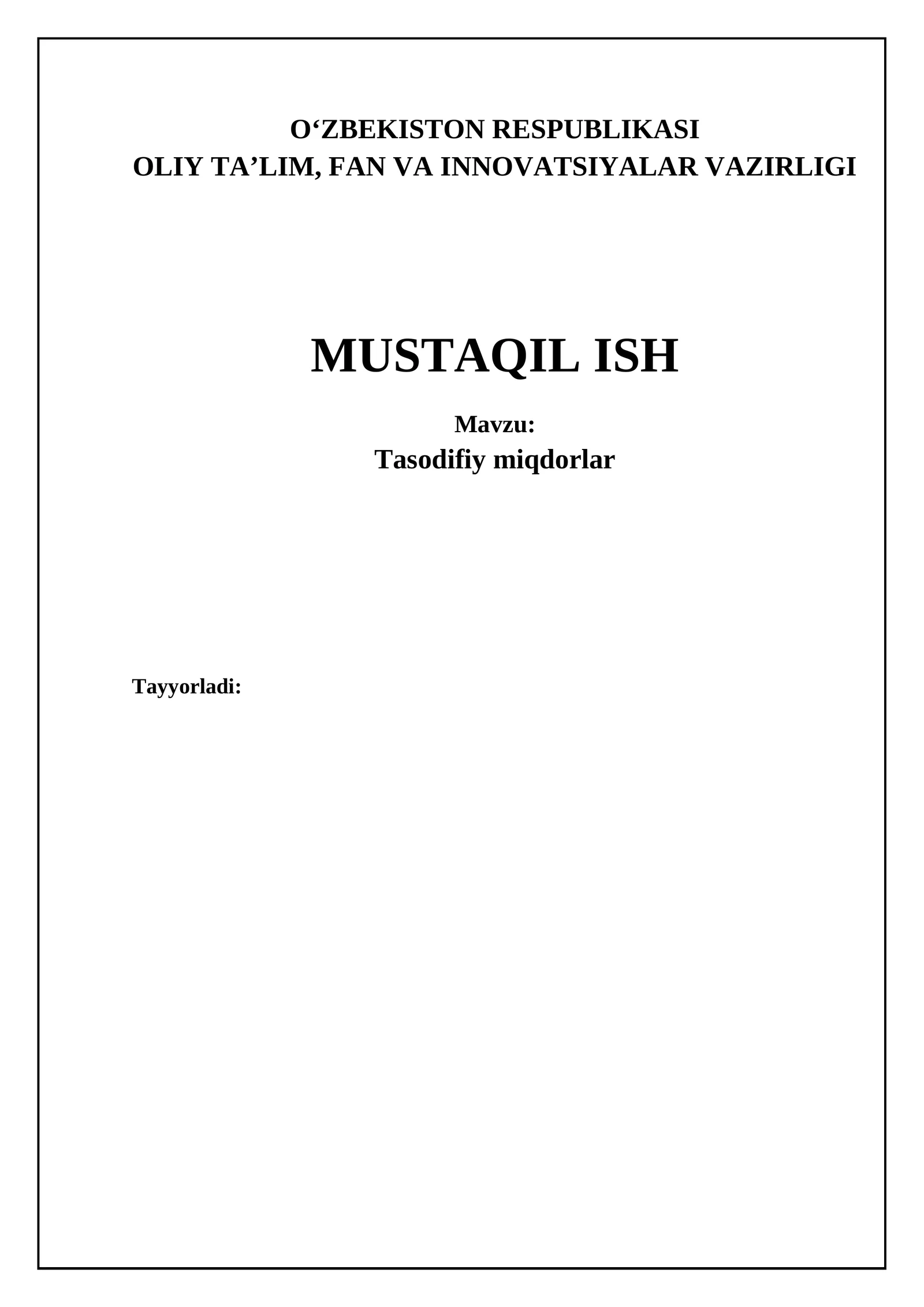 Tasodifiy oʻzgaruvchilar: Asosiy tushunchalar va taʼriflar